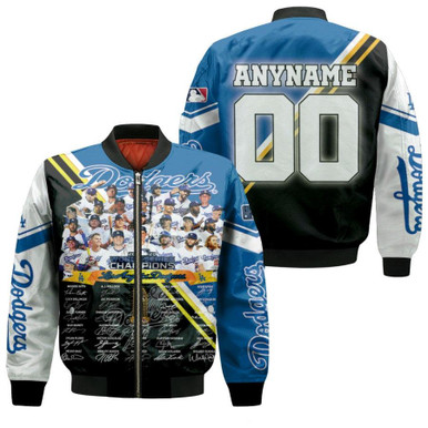 Los Angeles Dodgers 2020 World Series Champions Signatures MLB 3D Allover Gift With Custom Number Name For Dodgers Fans Bomber Jacket