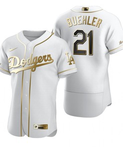 Los Angeles Dodgers #21 Walker Buehler Mlb Golden Brandedition White Jersey Gift For Dodgers Fans
