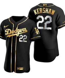 Los Angeles Dodgers #22 Clayton Kershaw Mlb Golden Brandedition Black Jersey Gift For Dodgers Fans