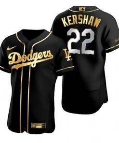 Los Angeles Dodgers #22 Clayton Kershaw Mlb Golden Brandedition Black Jersey Gift For Dodgers Fans