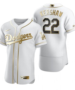 Los Angeles Dodgers #22 Clayton Kershaw Mlb Golden Brandedition White Jersey Gift For Dodgers Fans