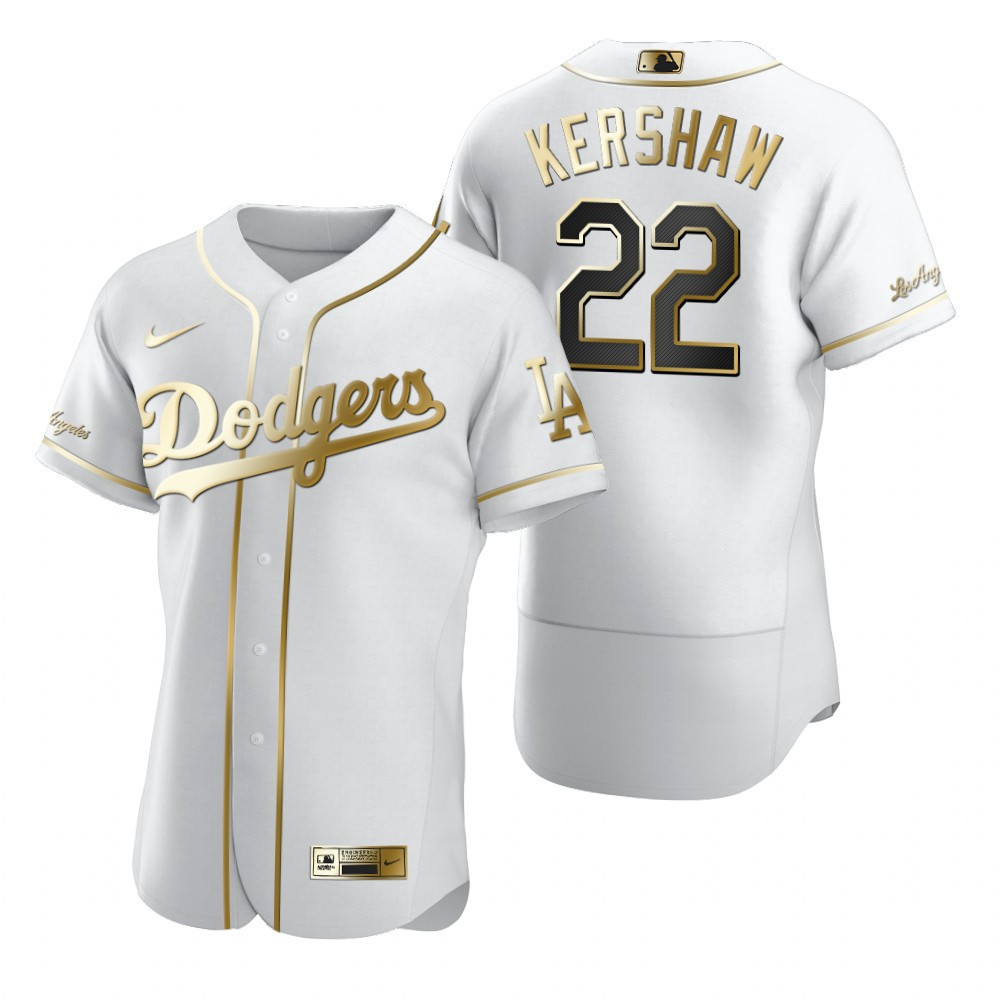 Los Angeles Dodgers #22 Clayton Kershaw Mlb Golden Brandedition White Jersey Gift For Dodgers Fans