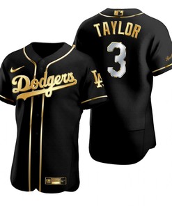 Los Angeles Dodgers #3 Chris Taylor Mlb Golden Brandedition Black Jersey Gift For Dodgers Fans