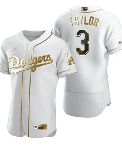 Los Angeles Dodgers #3 Chris Taylor Mlb Golden Brandedition White Jersey Gift For Dodgers Fans