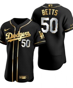 Los Angeles Dodgers #50 Mookie Betts Mlb Golden Brandedition Black Jersey Gift For Dodgers Fans