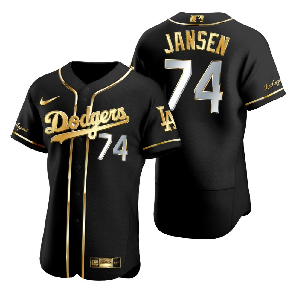 Los Angeles Dodgers #74 Kenley Jansen Mlb Golden Brandedition Black Jersey Gift For Dodgers Fans