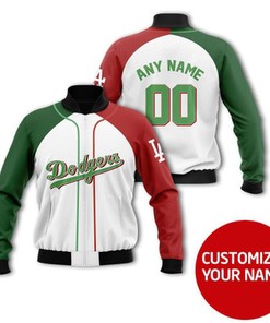 Los Angeles Dodgers Baseball Team Green White Red Personalized Gift With Custom Number Name For Dodgers Fans Bomber Jacket