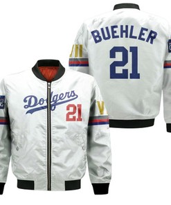Los Angeles Dodgers Buehler 21 2020 Championship Golden Edition White Jersey Inspired Style Bomber Jacket