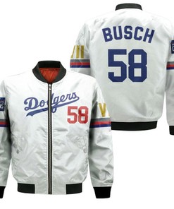 Los Angeles Dodgers Busch 58 2020 Championship Golden Edition White Jersey Inspired Style Bomber Jacket
