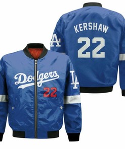 Los Angeles Dodgers Clayton Kershaw 22 2020 Mlb Navy Blue Jersey Inspired Bomber Jacket Model 3422