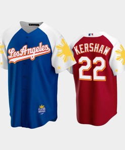 Los Angeles Dodgers Clayton Kershaw 22 2022-23 Royal Red Filipino Heritage Night Jersey