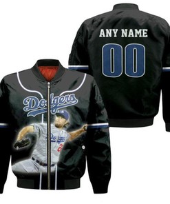 Los Angeles Dodgers Clayton Kershaw 22 Black Jersey Style Gift With Custom Number Name For Dodgers Fans Bomber Jacket