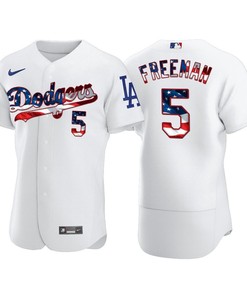 Los Angeles Dodgers Freddie Freeman 5 Mlb 2020 Stars & Stripes 4th Of July White Jersey Gift For Dodgers Fans