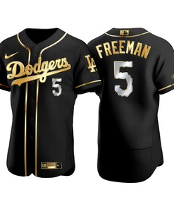 Los Angeles Dodgers Freddie Freeman 5 Mlb Gold Brandedition Black Jersey Gift For Dodgers Fans