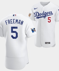 Los Angeles Dodgers Freddie Freeman White Jersey 5 Jackie Robinson 75th Anniversary 2022-23 Uniform