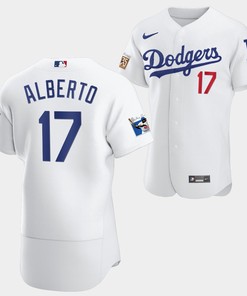 Los Angeles Dodgers Hanser Alberto White Jersey 17 Jackie Robinson 75th Anniversary 2022-23 Uniform