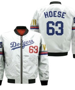 Los Angeles Dodgers Hoese 63 2020 Championship Golden Edition White Jersey Inspired Style Bomber Jacket
