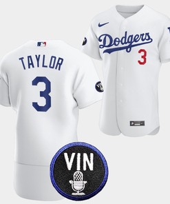 Los Angeles Dodgers Honor Vin Scully Chris Taylor Commemorative patch Jersey White