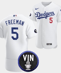 Los Angeles Dodgers Honor Vin Scully Freddie Freeman Commemorative patch Jersey White