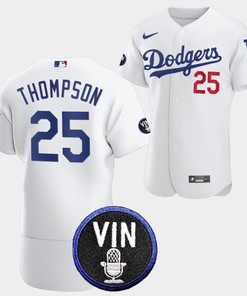 Los Angeles Dodgers Honor Vin Scully Trayce Thompson Commemorative patch Jersey White