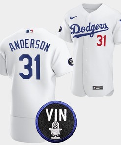 Los Angeles Dodgers Honor Vin Scully Tyler Anderson Commemorative patch Jersey White