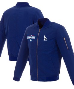 Los Angeles Dodgers JH Design 2020 World Series Champions Nylon Full-Zip Bomber Jacket - Royal