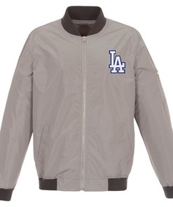 Los Angeles Dodgers JH Design Lightweight Nylon Bomber Jacket - Gray