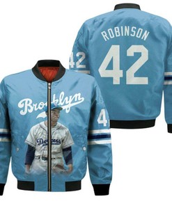 Los Angeles Dodgers Jackie Robinson 42 Brooklyn Alternate Player Light Blue Jersey Gift For Dodgers Fans Bomber Jacket
