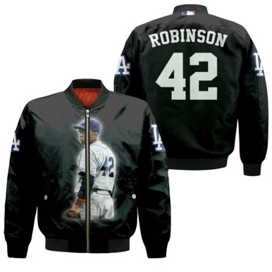 Los Angeles Dodgers Jackie Robinson 42 MLB Great Player Leader Black Gift For Dodgers Fans Bomber Jacket