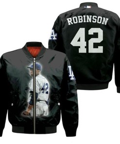 Los Angeles Dodgers Jackie Robinson 42 MLB Great Player Leader Black Gift For Dodgers Fans Bomber Jacket 900010017717