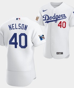 Los Angeles Dodgers Jimmy Nelson White Jersey 40 Jackie Robinson 75th Anniversary 2022-23 Uniform