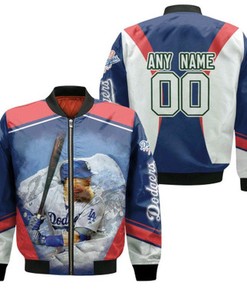 Los Angeles Dodgers Justin Turner 00 MLB Team Blue Jersey Style Gift With Custom Number Name For Dodgers Fans Bomber Jacket