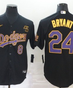 Los Angeles Dodgers Kobe Bryant #24 Mlb Throwback Black Jersey