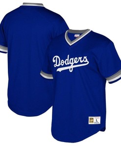Los Angeles Dodgers Mitchell And Ness Big And Tall Cooperstown Collection Mesh Wordmark V-neck Jersey - Royal
