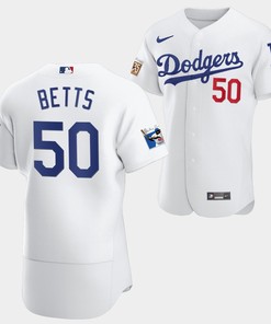 Los Angeles Dodgers Mookie Betts White Jersey 50 Jackie Robinson 75th Anniversary 2022-23 Uniform