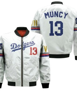 Los Angeles Dodgers Muncy 13 2020 Championship Golden Edition White Jersey Inspired Style Bomber Jacket