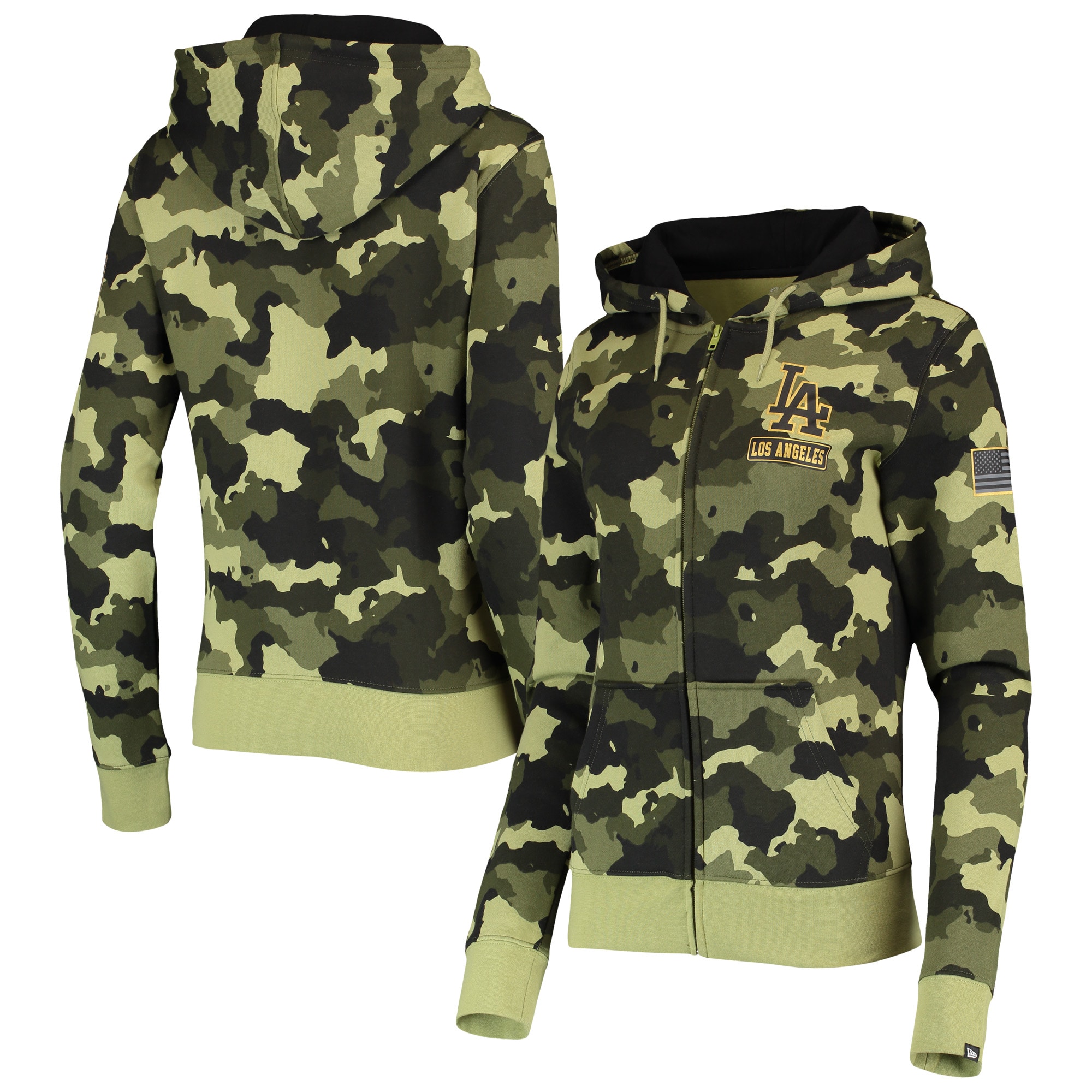 Los Angeles Dodgers New Era Womens 2022 Mlb Armed Forces Day Camo Full-zip Hoodie - Green