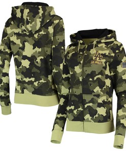 Los Angeles Dodgers New Era Womens 2022 Mlb Armed Forces Day Camo Full-zip Hoodie - Green