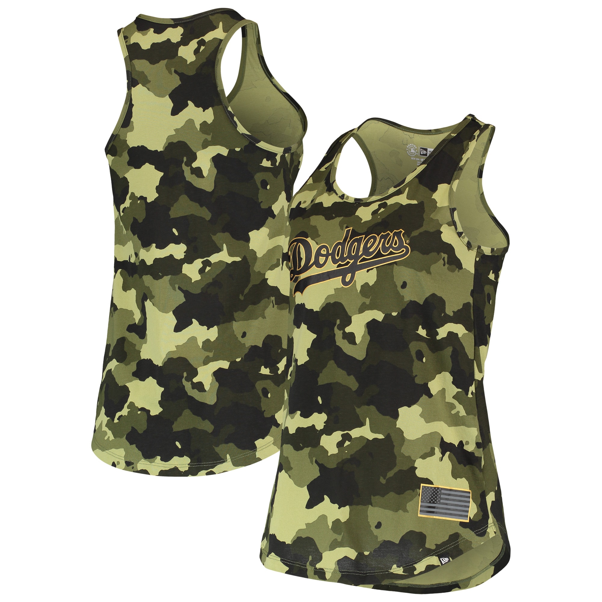 Los Angeles Dodgers New Era Womens 2022 Mlb Armed Forces Day Camo Racerback Tank Top - Green