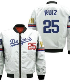 Los Angeles Dodgers Ruiz 25 2020 Championship Golden Edition White Jersey Inspired Style Bomber Jacket