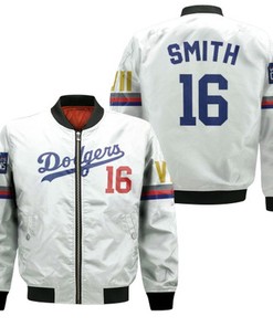 Los Angeles Dodgers Smith 16 2020 Championship Golden Edition White Jersey Inspired Style Bomber Jacket
