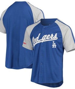 Los Angeles Dodgers Stitches Button-down Raglan Replica Jersey - Royal Mlb