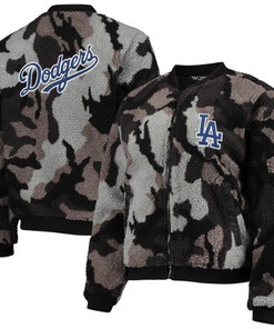 Los Angeles Dodgers The Wild Collective Women's Camo Sherpa Full-Zip Bomber Jacket - Black
