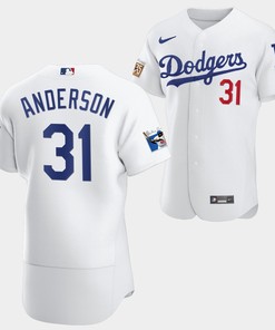 Los Angeles Dodgers Tyler Anderson White Jersey 31 Jackie Robinson 75th Anniversary 2022-23 Uniform