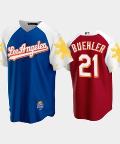 Los Angeles Dodgers Walker Buehler 21 2022-23 Royal Red Filipino Heritage Night Jersey