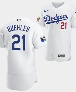 Los Angeles Dodgers Walker Buehler White Jersey 21 Jackie Robinson 75th Anniversary 2022-23 Uniform