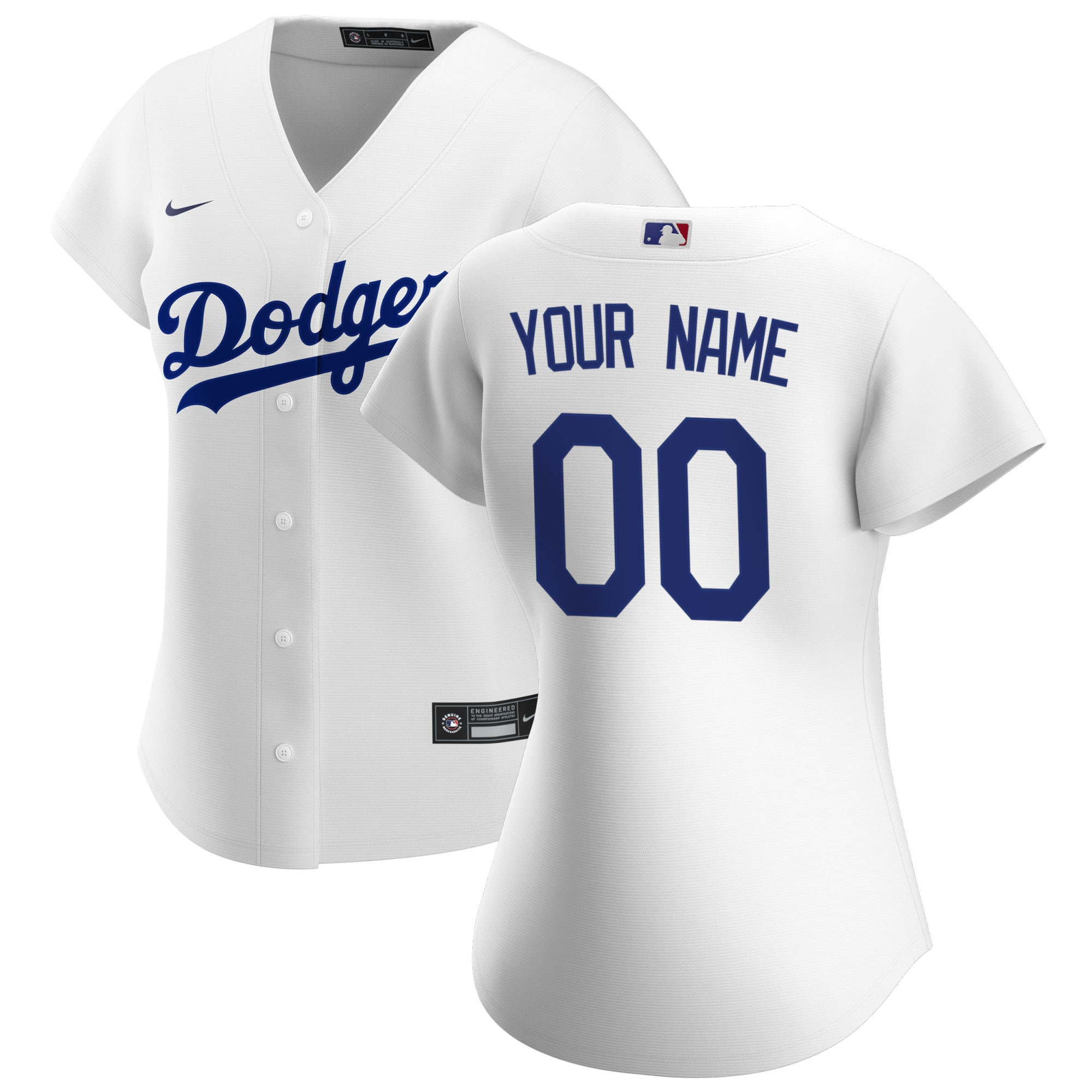 Los Angeles Dodgers Womens Home Replica Custom Jersey - White Custom Jerseys Mlb