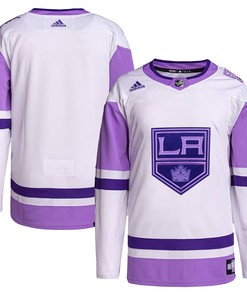Los Angeles Kings Adidas Hockey Fights Cancer Primegreen Authentic Blank Practice Jersey - White/purple Nhl