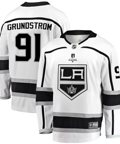 Los Angeles Kings Carl Grundstrom 91 Away 2022 Stanley Cup Playoffs Breakaway Men Jersey - White
