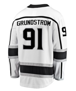 Los Angeles Kings Carl Grundstrom 91 Away 2022 Stanley Cup Playoffs Breakaway Men Jersey - White